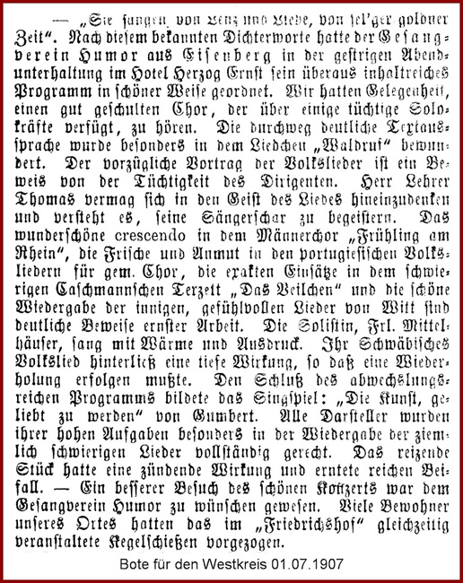 Bericht über eine Musikveranstaltung am 30.06.1907