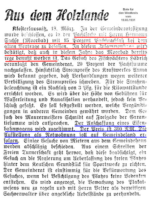 Anzeige vom 19.03.1931 aus dem "Bote für den Westkreis" 